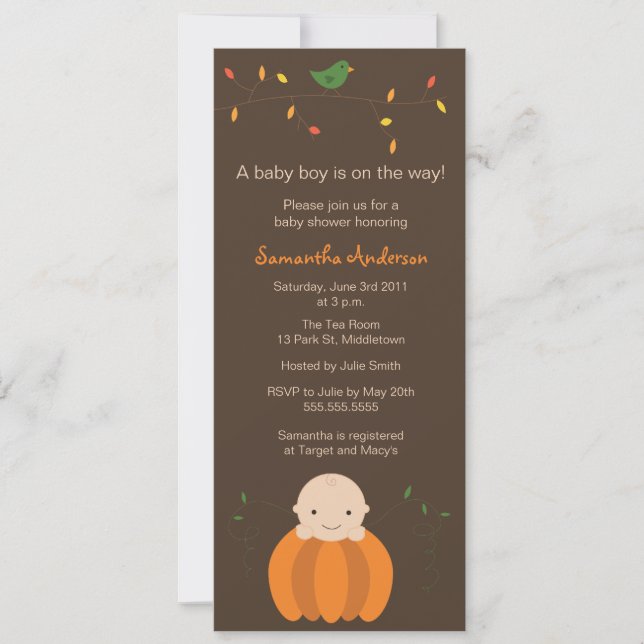 Invitation Baby shower d'automne moderne - Garçon (Devant)