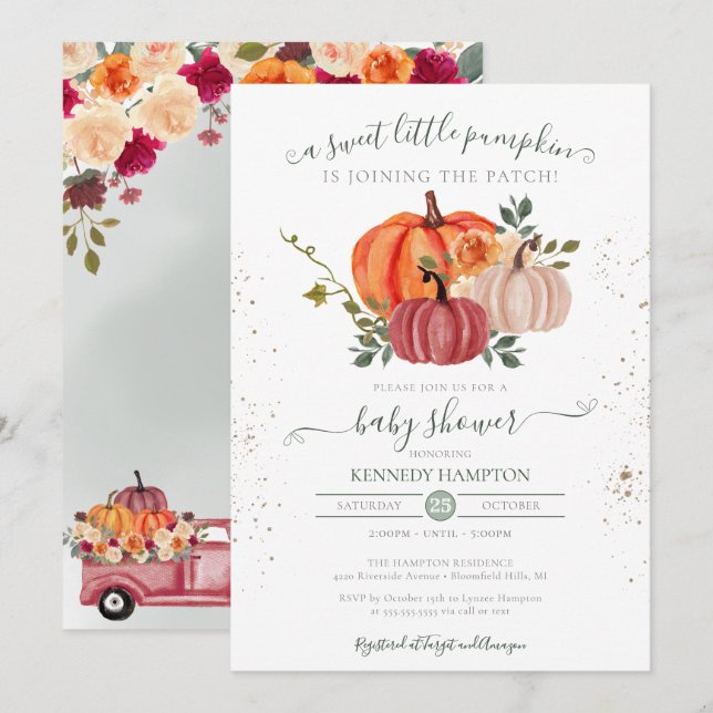 Invitation Baby shower d'automne neutre pour le petit Citroui (Devant / Derrière)
