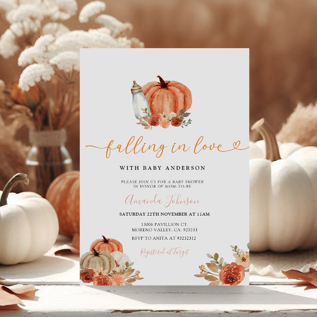 Invitation Baby shower D'Automne Orange Citrouille Tombé Dans (Créateur téléchargé)