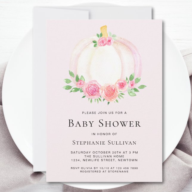 Invitation Baby shower d'automne rose Citrouille (Créateur téléchargé)