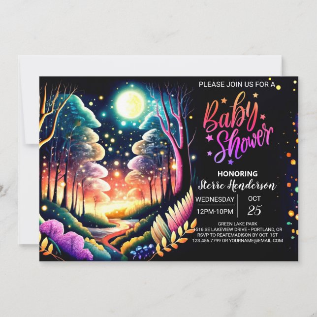 Invitation Baby shower d'aventure aux lucioles (Devant)