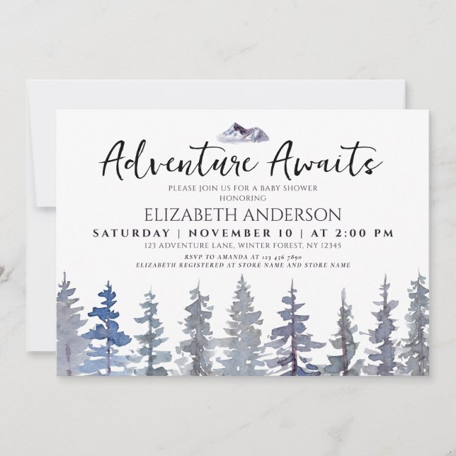 Invitation Baby shower d'aventure des arbres d'hiver rustique (Devant)