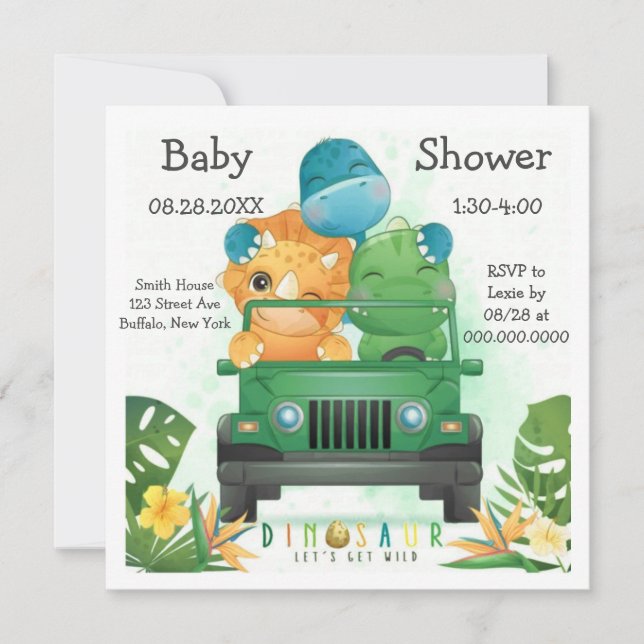 Invitation Baby shower d'aventure Dinosaur Safari (Devant)