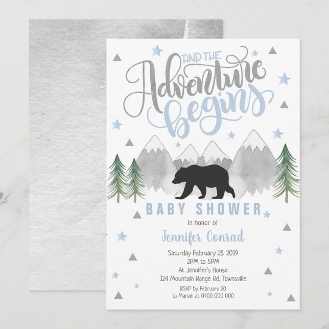Invitation Baby shower d'aventure Invitation, Ours noir bébé (Devant / Derrière)
