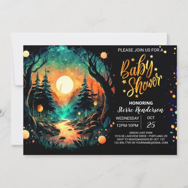 Invitation Baby shower d'aventure magique en bois mou (Devant)