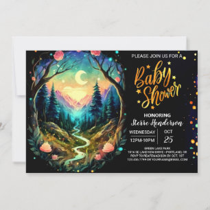 Invitation Baby shower d'aventure magique en bois mou