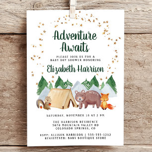 Invitation Baby shower d'aventure Rustique Woodland Animaux