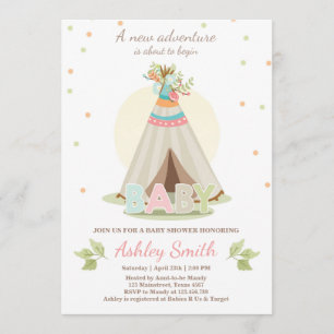 Invitation baby shower d'aventure Teepee Pow wow
