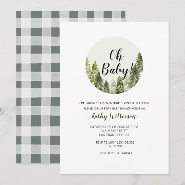 Invitation Baby shower d'aventures de verdure (Devant / Derrière)