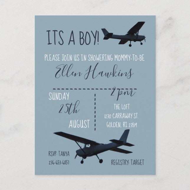 Invitation Baby shower d'avion (Devant)