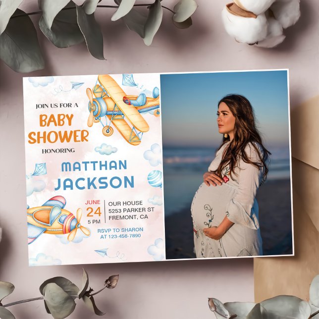 Invitation Baby shower d'avion jaune rétro Vintage (Créateur téléchargé)