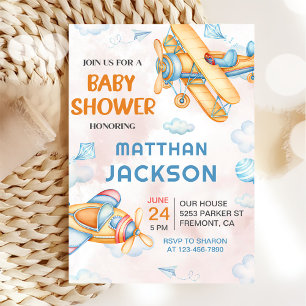 Invitation Baby shower d'avion jaune rétro Vintage