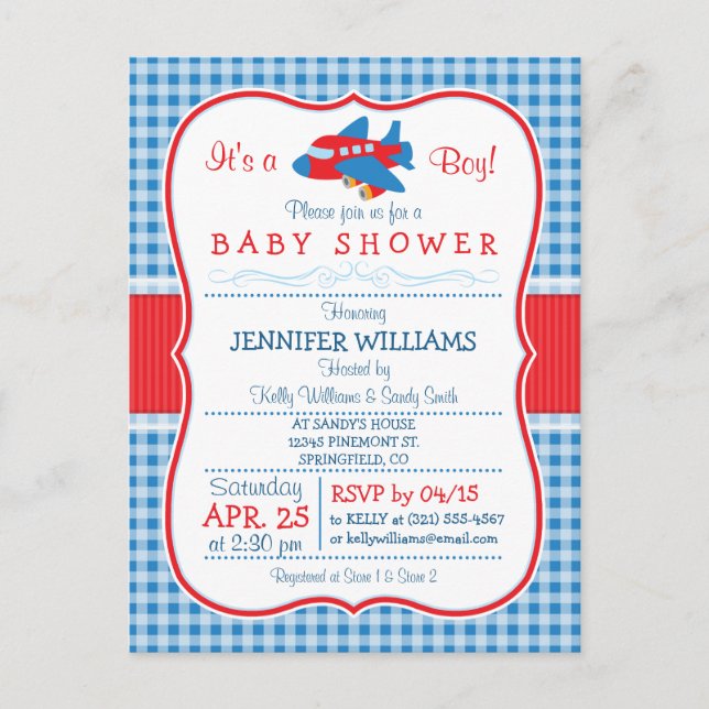 Invitation Baby shower d'avion mignonne (Devant)