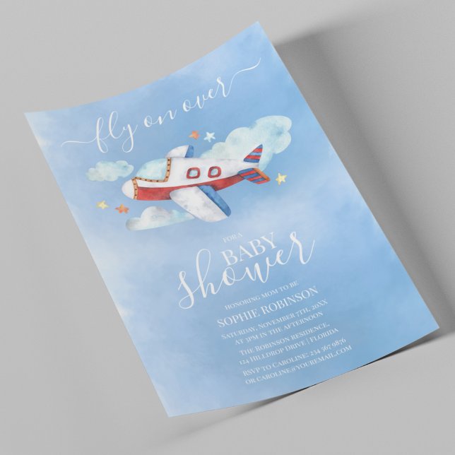 Invitation Baby shower d'avion Sweet Watercolor (Créateur téléchargé)