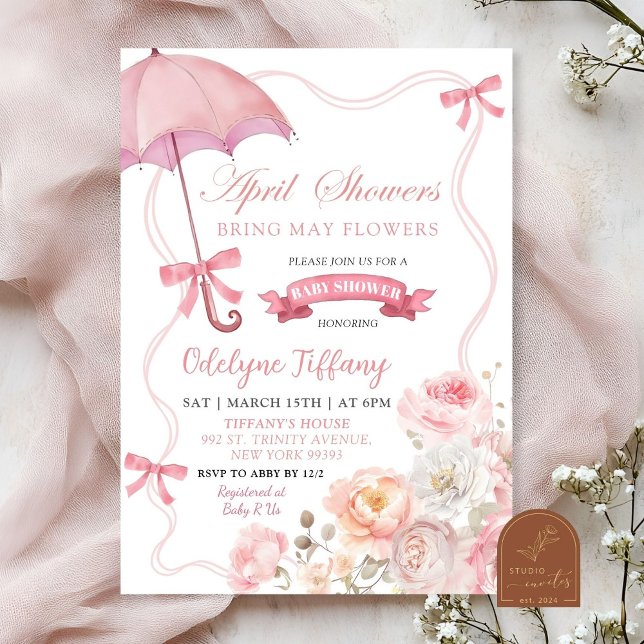 Invitation Baby shower d'avril rose pâle (Créateur téléchargé)