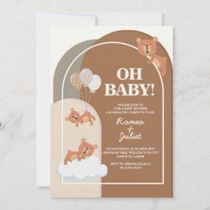 Invitation baby shower de 5 po x 7 po Teddy Bear Couleurs neu