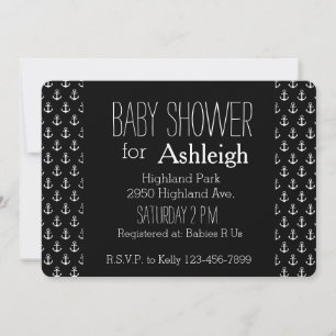 Invitation baby shower de Ancres nautiques noir et blanc