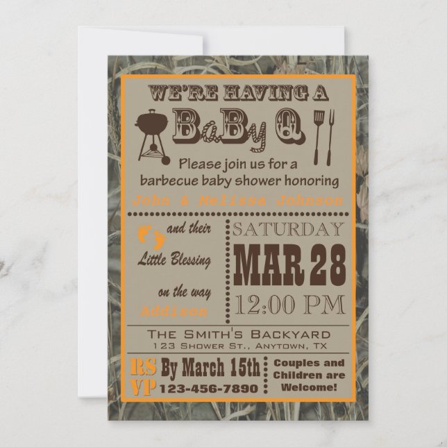Invitation Baby shower de BabyQ de barbecue de Camo (Devant)