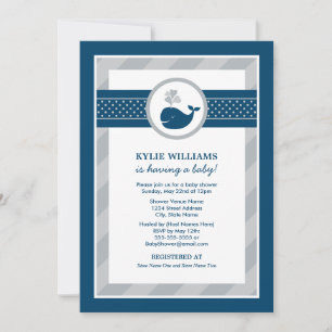 Invitation Baby shower de baleine bleu gris de la marine naut