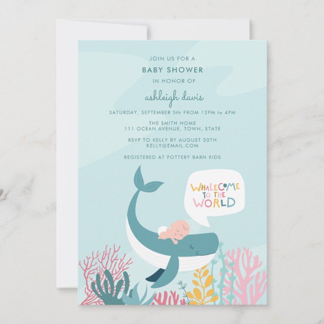 Invitation Baby shower de baleine mignonne (Devant)