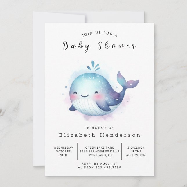 Invitation Baby shower de baleines à édition rustique (Devant)