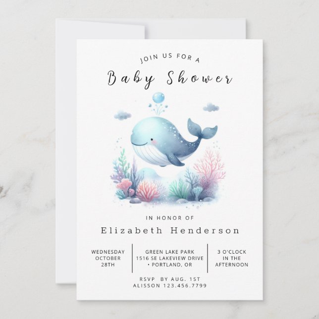 Invitation Baby shower de baleines à imprimer de Bohême (Devant)