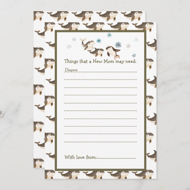 Invitation Baby shower de baleines arctiques d'hiver (Devant / Derrière)