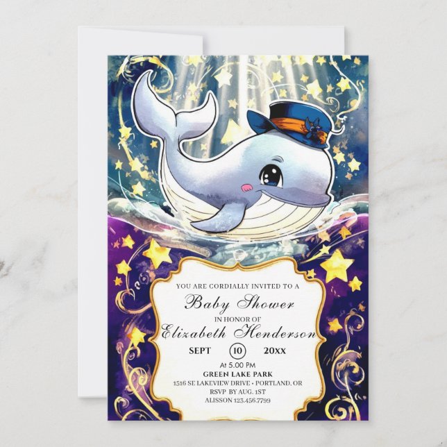 Invitation Baby shower de baleines d'aquarelle (Devant)