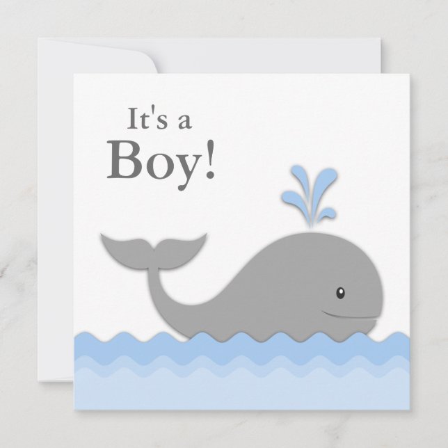 Invitation Baby shower de baleines gris bleu (Devant)