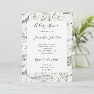 Invitation Baby shower de baleines gris d'océan