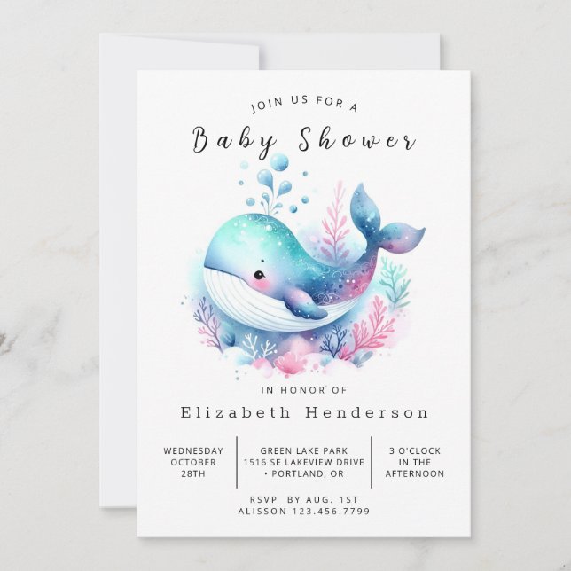 Invitation Baby shower de baleines imprimables unique (Devant)