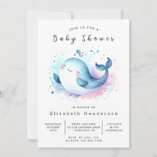 Invitation Baby shower de baleines modifiable dans l'océan
