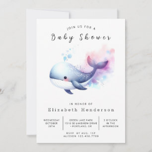 Invitation Baby shower de baleines modifiable et neutre selon