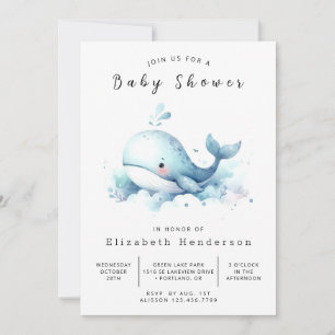 Invitation Baby shower de baleines modifiable gracieux