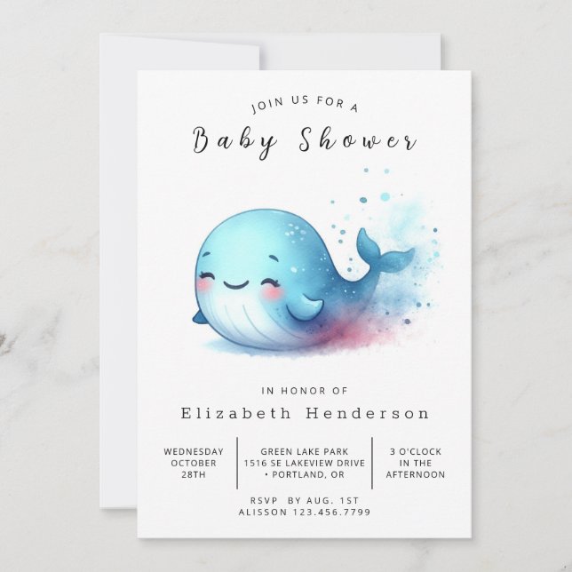 Invitation Baby shower de baleines numériques neutres selon l (Devant)