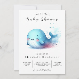 Invitation Baby shower de baleines numériques neutres selon l