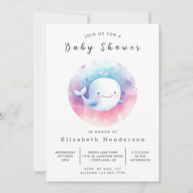 Invitation Baby shower de baleines personnalisé simple (Devant)