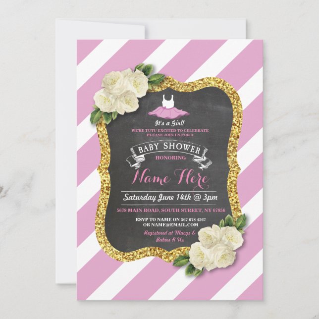 Invitation Baby shower de ballet rose Rose Tutu Cute (Devant)