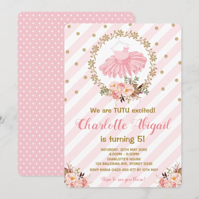 Invitation Baby shower de ballet rose Tutu Ballerina Invitati (Devant / Derrière)