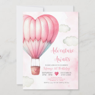 Invitation Baby shower de ballon à air chaud Adventure Pink