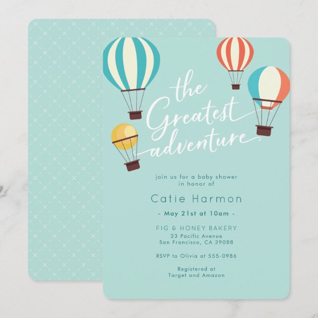 Invitation Baby shower de ballon à air chaud de grande aventu (Devant / Derrière)