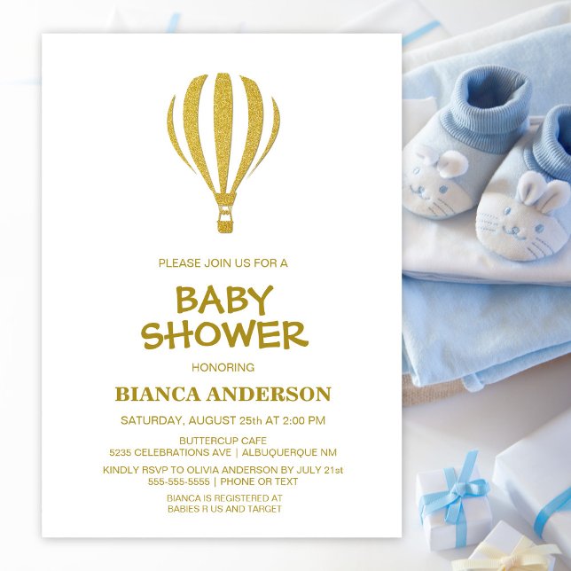 Invitation Baby shower de ballon à air chaud Gold (Créateur téléchargé)