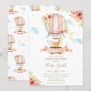 Invitation Baby shower de ballon à air chaud Jungle Animaux F