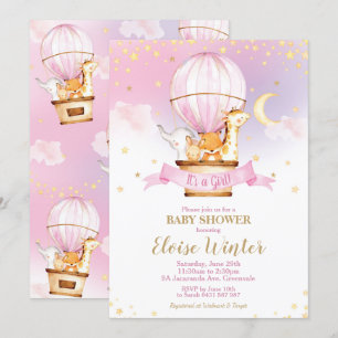 Invitation Baby shower de ballon à air chaud Jungle Animaux F