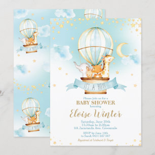 Invitation Baby shower de ballon à air chaud Jungle Animaux G