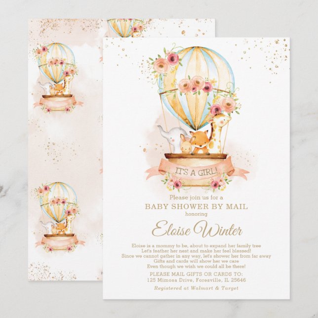 Invitation Baby shower de ballon à air chaud par Mail Cute An (Devant / Derrière)