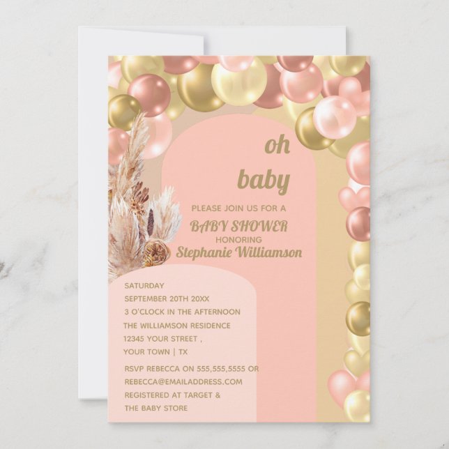 Invitation Baby shower de ballon d'arc de ballon de bébé boho (Devant)