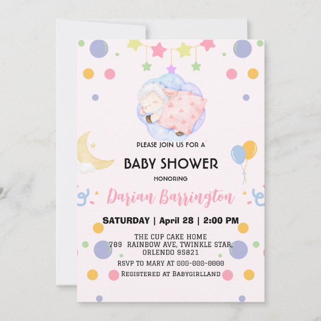 Invitation Baby shower de ballon de mouton de mûte baa-agneau (Devant)