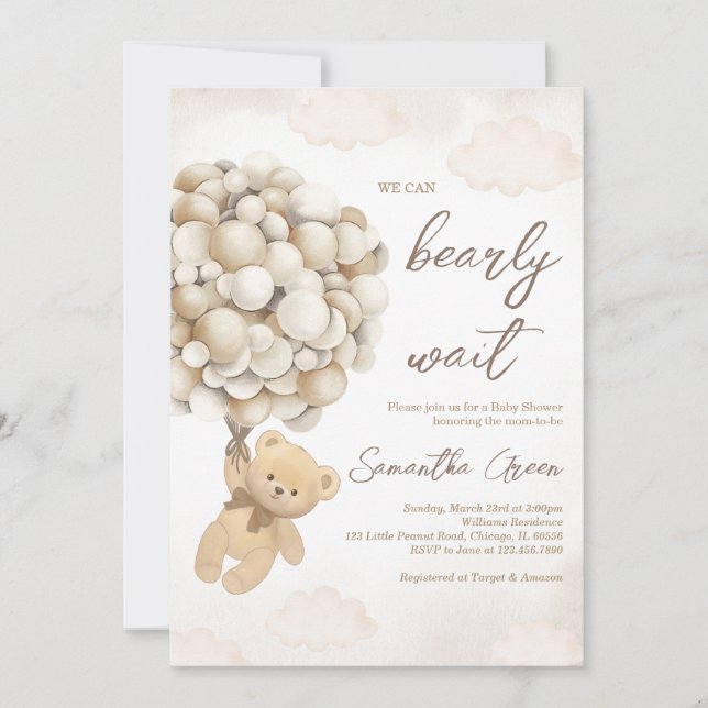 Invitation Baby shower de ballon d'ours Brown (Devant)