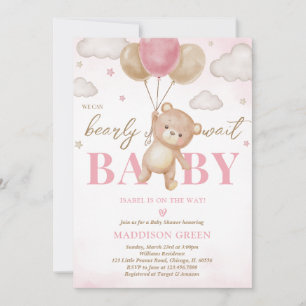 Invitation Baby shower de ballon d'ours rose
